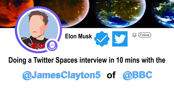 April 2023 Elon Musk Tweetede Gøre Interview Twitter Space Synd - Stock-foto