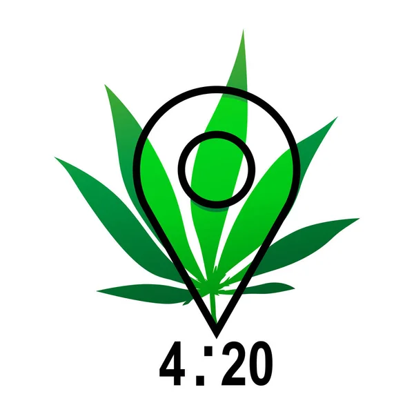 Marijuana Leaf Place Pointer April Celebration 420 Marijuana Leaf Pin — Stock Vector
