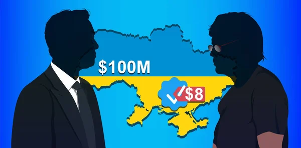 2023年4月23日8ドル1億ドル 作家王と起業家ムスクはウクライナへの援助についてTwitterで主張した — ストック写真