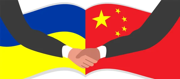 Apretón Manos Dos Manos Fondo Las Banderas China Ucrania Concepto — Foto de Stock