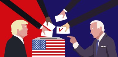 Donald Trump 'ın önünde Joe Biden' ın canlandırması. ABD başkanlık seçimleri. Amerika Birleşik Devletleri 'nde seçimler. Oylama