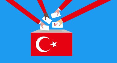 Türkiye 'de tercih edilen konsept. Eller Türk bayrağıyla birlikte oy sandığına atıyor..