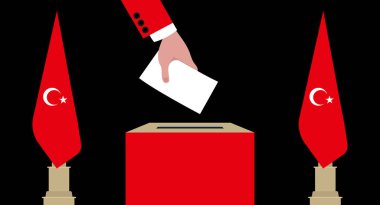 Eller Türk bayrağıyla oy sandığına atıyor.