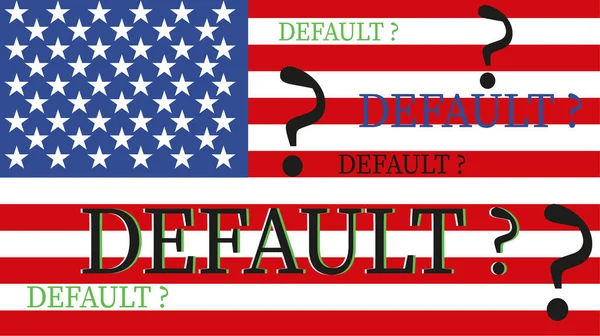 USA flag and the word default with a question mark. Concept default