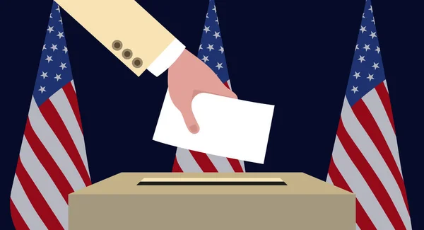 Verkiezingen Verenigde Staten Hand Die Zijn Stem Stembus Gooit Amerikaanse — Stockvector