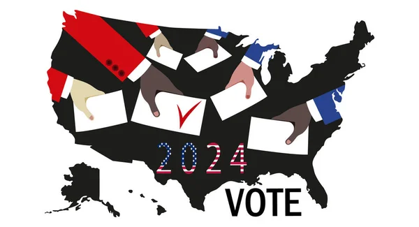 Élections Aux États Unis Nombreuses Mains Multiethniques Tiennent Des Bulletins — Image vectorielle