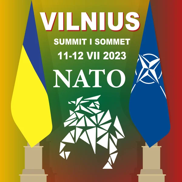 Логотип Саммита Нато Вильнюсе Июле 2023 Года Флаги Украины Нато — стоковое фото