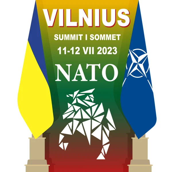 Логотип Саммита Нато Вильнюсе Июле 2023 Года Флаги Украины Нато — стоковое фото