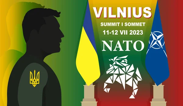 Июля 2023 Года Президент Украины Владимир Зеленский Рассматривает Логотип Саммита — стоковый вектор