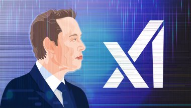 XAI 'ı Elon Musk kurdu. Elon Musk portresi ve XAI yazıtları. 12 Temmuz 2023 Elon Musk, XAI 'nin kurulduğunu duyurdu..