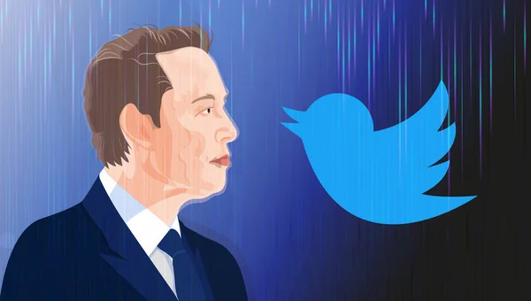 Elon Musk Planea Comprar Twitter Ilustración Editorial Del Retrato Elon — Foto de Stock