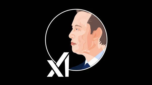 2023 Elon Musk Porträtt Och Xai Logotyp Elon Musk Skapade — Stockfoto