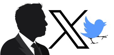 24 Temmuz 2023, Twitter sahibi Elon Musk Twitter logosunu bir kuştan X 'e çevirdi. Twitter logosunu değiştiriyorum. Eski Twitter kuş logosu ve yeni X logosu