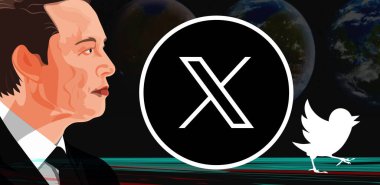 Elon Musk 'ın portresi ve kuş logosuna karşı yeni Twitter logosu.