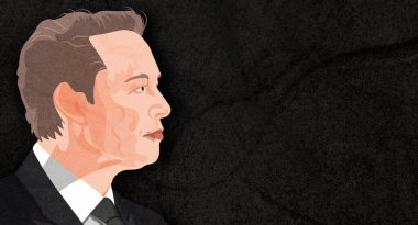 Portrait of Elon Musk on a dark grunge background with free space for your text, design. Portrait of famous founder, CEO and entrepreneur Elon Musk against an abstract background. clipart