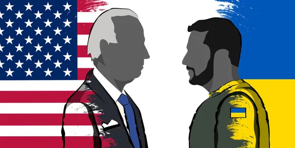 우크라이나 대통령 블라디미르 스키와 대통령의 실루엣 바이든 우크라이나와 미국의 깃발의 — 스톡 사진