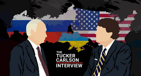 Février 2024 Journaliste Américain Tucker Carlson Interviewé Président Russe Vladimir — Photo
