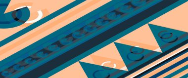 Geometrik şekilli soyut arkaplan. Dinamik bileşimin vektör çizimi. Koyu mavi ve şeftali kabarık çiçeklerin arka planı