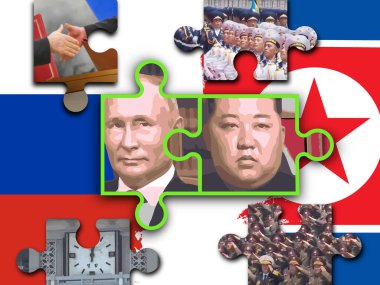 Haziran 2024, Rusya Devlet Başkanı Vladimir Putin 'in Kuzey Kore ziyareti Kim Jong Un ve Vladimir Putin.