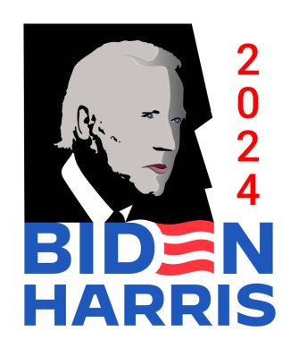 Birleşik Devletler 46. Başkanı Joe Biden 'ın silueti ve 2024 Joe Biden kampanyasının logosu.