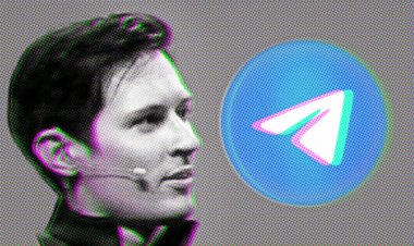 Ukrayna, 31 Ağustos 2024: Bu fotoğrafta Telegram uygulamalarının logosu ve Telegram kanalındaki sayfasında kurucusu Pavel Durov 'un fotoğrafı var. Yarıton etkisi ve arıza efekti.