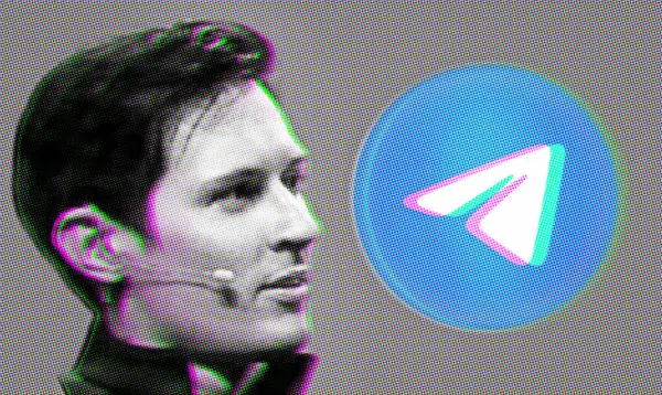 Ukrayna, 31 Ağustos 2024: Bu fotoğrafta Telegram uygulamalarının logosu ve Telegram kanalındaki sayfasında kurucusu Pavel Durov 'un fotoğrafı var. Yarıton etkisi ve arıza efekti.