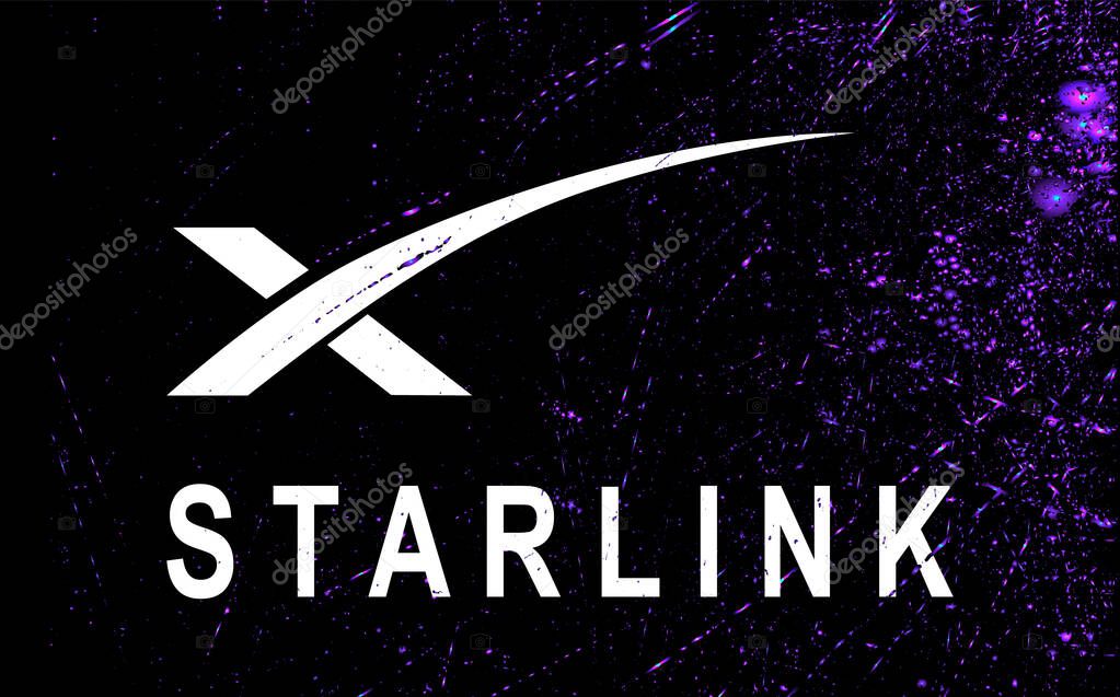 Logo satellite internet company Starlink SpaceX on a black background