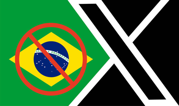 2024 Brazil suspends social network X. Brazil flag and Twitter logo