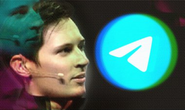 2024: Bu fotoğrafta Telegram uygulamalarının logosu ve Telegram kanalındaki sayfasında kurucusu Pavel Durov 'un fotoğrafı var. Arıza efekti.