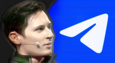 2024: Bu fotoğrafta Telegram uygulamalarının logosu ve Telegram kanalındaki sayfasında kurucusu Pavel Durov 'un fotoğrafı var. Arıza efekti.