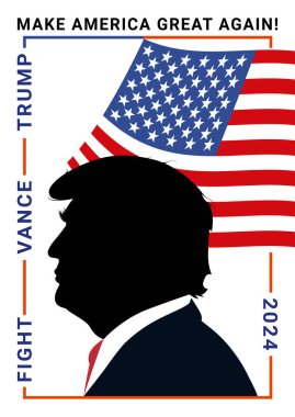 Donald Trump 'ın silüeti ve seçim kampanyasının sloganı 