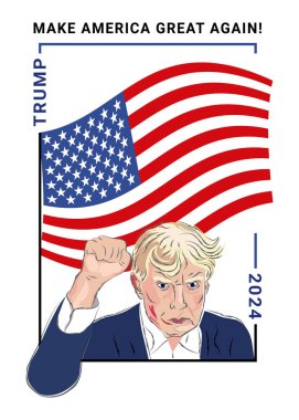 Donald Trump 'ın silüeti ve kampanya sloganı 