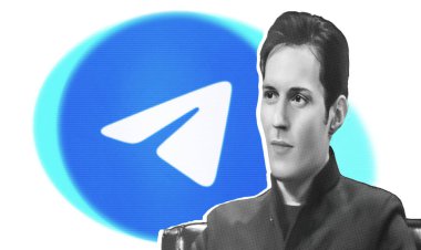 Ukrayna, Ekim 05, 2024: Bu illüstrasyon fotoğrafı Telegram uygulamalarının logosunu ve kurucu Pavel Durov 'un bir portresini gösteriyor. Editoryal illüstrasyon fotoğrafı. Renk yarım ton filtresi.