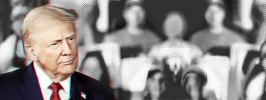 Donald Trump 'ın portresi bir kalabalığın arka planında,