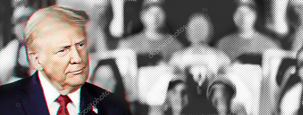 Portrait of Donald Trump against the background of a crowd of people,