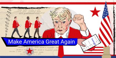 Donald Trump 'ın portresi ve seçim kampanyasının sloganı 