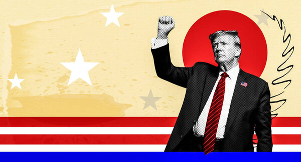 Illustrative photo collage with halftone effect. Portrait of Donald Trump . Illustrative photo collage with halftone effect