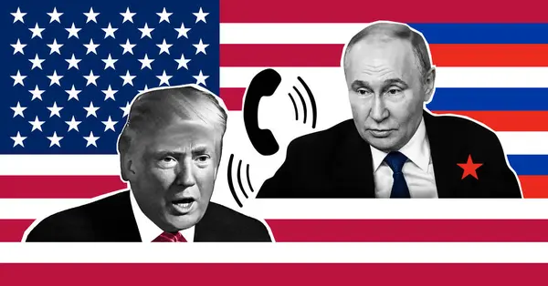 Donald Trump ve Vladimir Putin 'in portresi. Yarı ton kolaj etkisi.