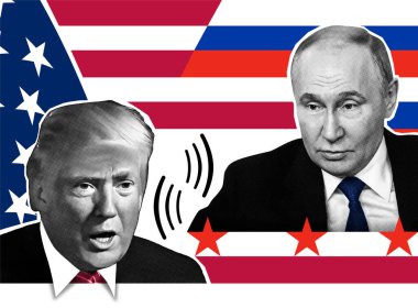 Donald Trump 'ın portresi, Vladimir Putin. Yarı ton kolaj etkisi.