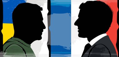 Silhouette Ukrainian President Vladimir Zelenskyy , President of France Emmanuel Macron clipart