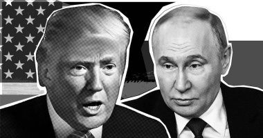 Donald Trump 'ın portresi, Vladimir Putin. Yarı ton kolaj etkisi.