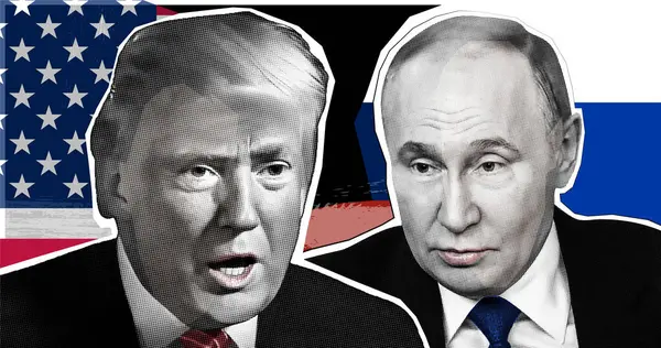 Donald Trump 'ın portresi, Vladimir Putin. Yarı ton kolaj etkisi.