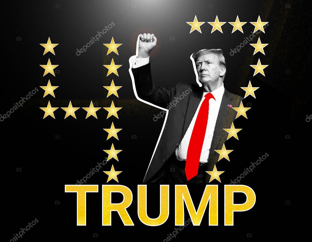 Donald Trump 47th President of the USA. Illustrative collage with halftones.