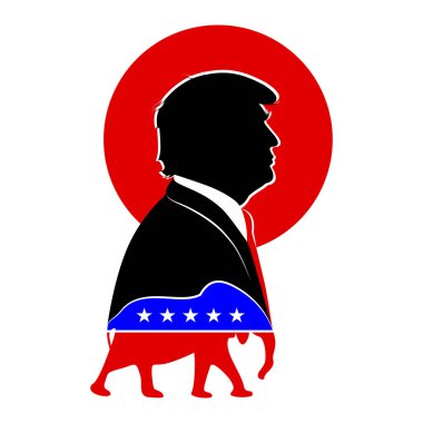 45 ve 47. ABD Başkanı Donald Trump ve Cumhuriyetçi Parti 'nin gayri resmi sembolü olan filin siluet profili