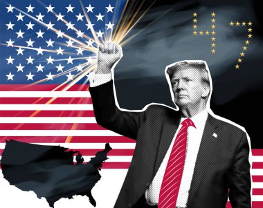 Donald Trump 47th President of the USA. Illustrative collage with halftones. clipart