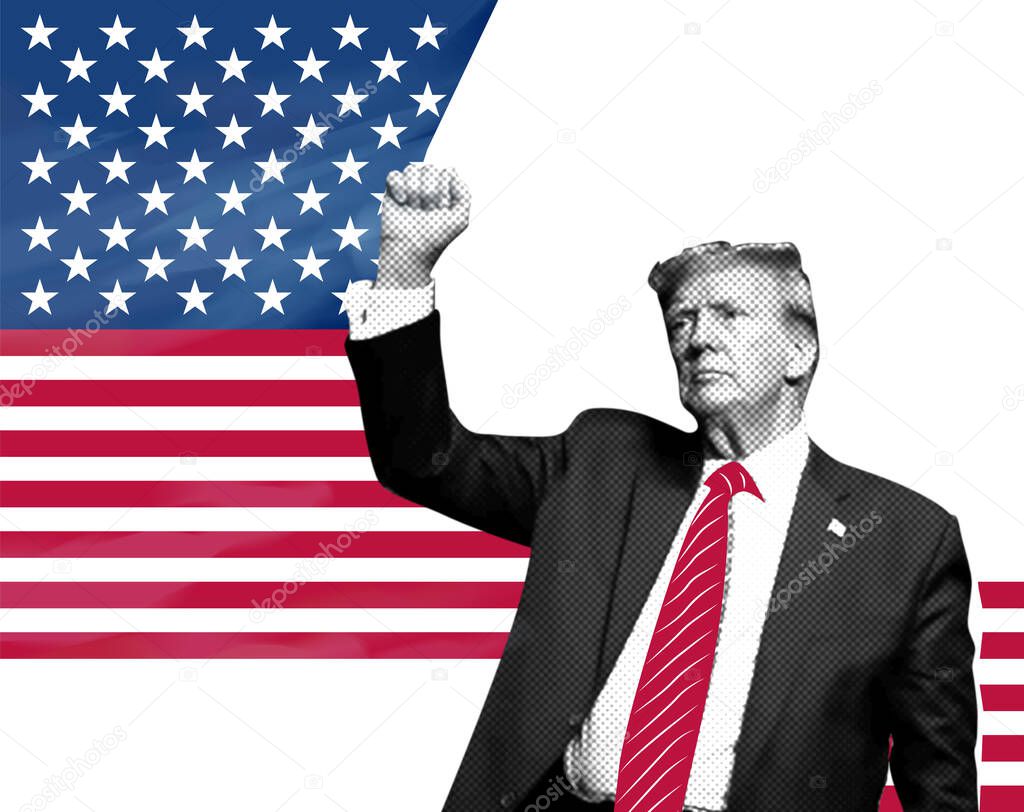 Donald Trump 47th President of the USA. Illustrative collage with halftones.