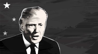 Donald Trump 'ın gri grunge arka plandaki portresi. Yarı ton kolaj etkisi.