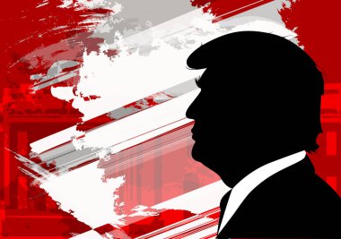 Amerika Birleşik Devletleri 'nin 45. Başkanı' nın siluet profili grunge kırmızı ve beyaz arka planda Donald Trump