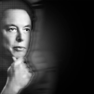 Siyah arka planda dalgın bir Elon Musk 'ın portresi. Yarım tonların etkisi.