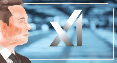 Elon Musk ve Logo 'nun portresi yapay zeka girişimi XAI, Elon Musk tarafından kuruldu..